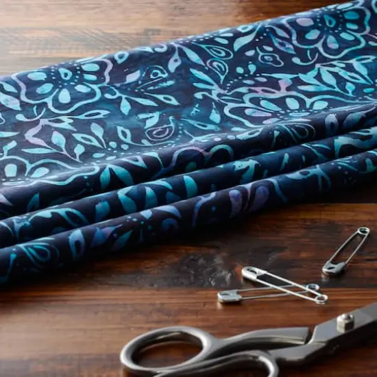 Feldman Batik Navy Rainbow Stamp Large Floral Cotton Fabric {3}