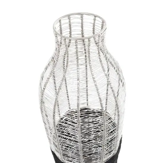 24" Silver Metal Vase with Woven Black Rattan Base {6}