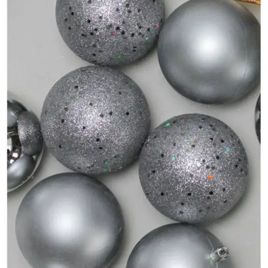 32ct. 3.5" Pewter Gray Shatterproof 4-Finish Christmas Ball Ornaments {6}