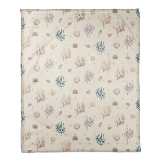 Multi Shell Coral & Plus Coral Fleece Blanket Blue Plus On White {1}