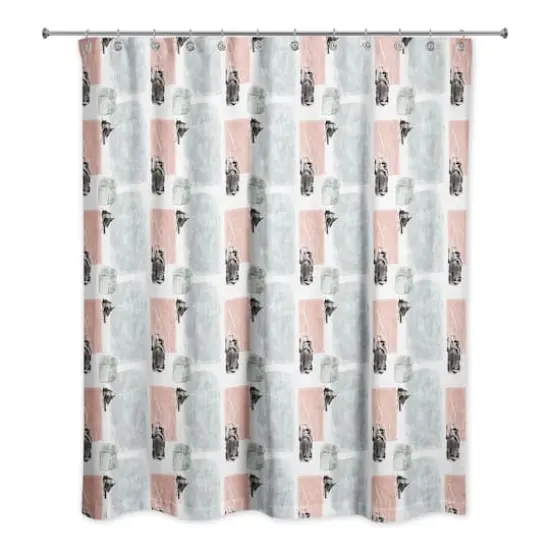 Blue and Pink Abstract 71" x 74" Shower Curtain {1}