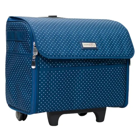 Everything Mary Collapsible Blue Pin Dot Rolling Sewing Machine Tote {1}