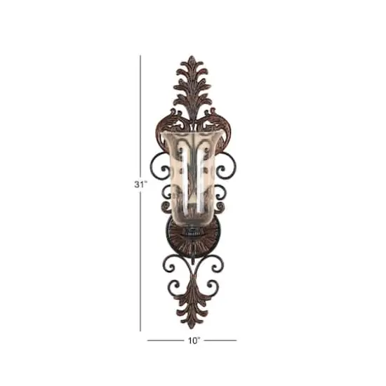 31" Gold Glass Rustic Candle Wall Sconce {9}