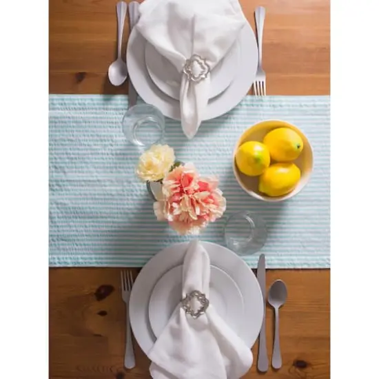 DII&reg; 72" Seersucker Table Runner Aqua {7}