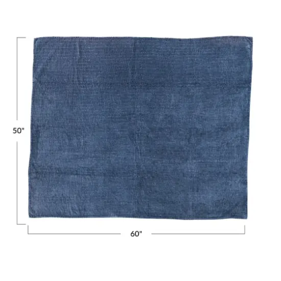 Hello Honey&reg; Blue Kantha & Blanket Stitch Edge Cotton Velvet Throw {4}