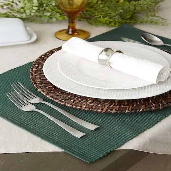 DII&reg; Ribbed Cotton Placemats, 6ct. Dark Green {4}