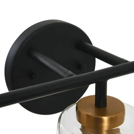 Hello Honey&reg; Robert Stevenson Lighting Kendrick Matte Black & Brushed Gold Metal & Glass 3-Light Vanity Light {4}