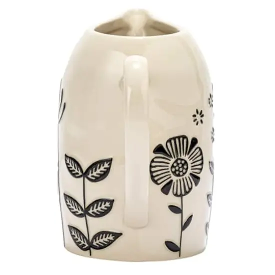 Hello Honey&reg; 62oz. Cream & Black Hand-Painted Embossed Flowers Stoneware Pitcher {7}