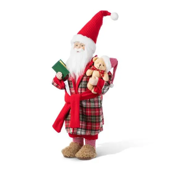Glitzhome&reg; 18"H Faux Fur Christmas Bathrobe Santa Figurine with Porcelain Face {7}