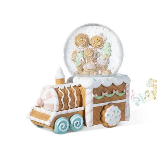 Glitzhome&reg; 100mm Christmas Resin Musical Snowflakes Ginginerbread Family Train Waterglobe {1}
