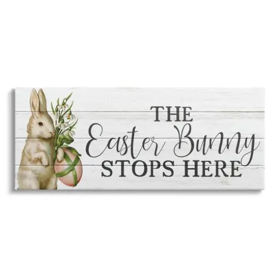 Stupell Industries Easter Bunny Stops Here Country Grain Pattern Phrase Canvas Wall Art {1}