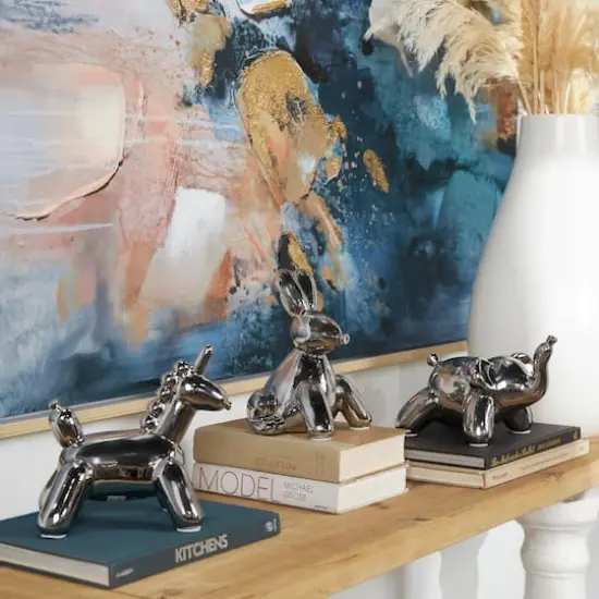 Ceramic Balloon Animals Tabletop Sculpture Set Silver {3}
