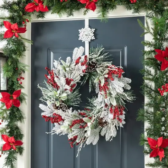 Glitzhome&reg; 24" Christmas Snowy Pinecone & Berry Wreath {5}