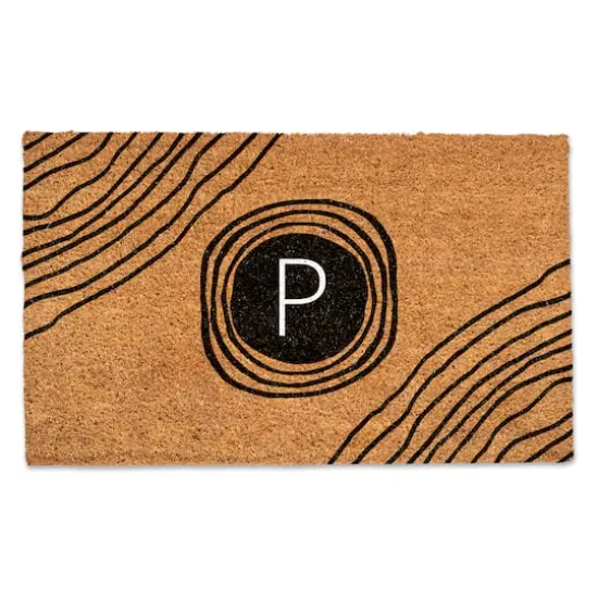 Black Monogram Circle Natural Coir Doormat P {1}