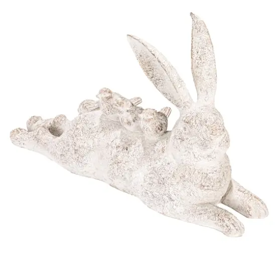 Hello Honey&reg; 16.5" Decorative Resting Rabbit with Birds Figurine White {1}