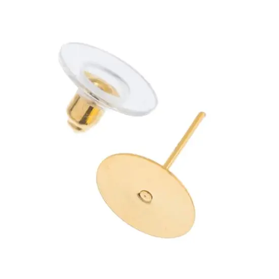John Bead Must Have Findings 10mm Flat Earring Studs with Barrel Clutches Gold {1}