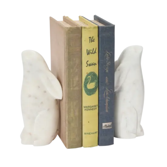 Hello Honey&reg; 6.5" White Rabbit Hand Carved Marble Bookends Set {3}