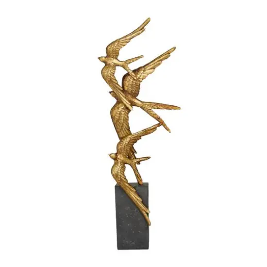 21.5" Polystone Flying Bird Sculpture Gold/Black {1}
