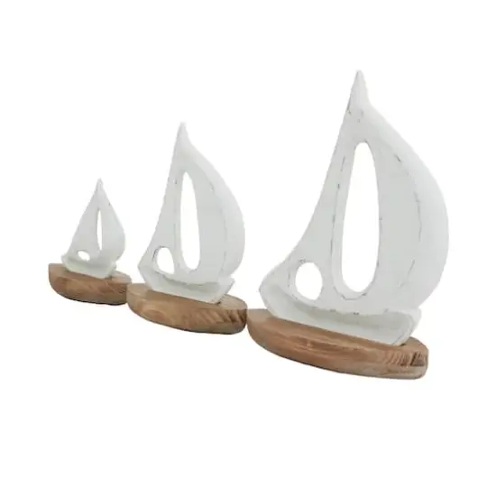 Set of 3 White Wood Coastal Sculptures, 11" x 8" x 5" {3}