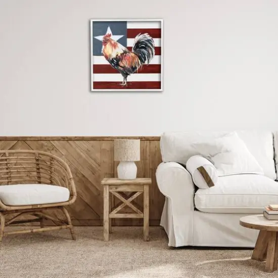 Stupell Industries Americana Rooster Single Star United States Flag Framed Giclee Art White {3}