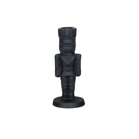 Hello Honey&reg; 5.5" Black Cast Metal Soldier Taper Candle Holder {1}