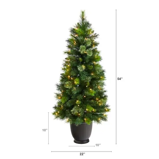 4.5ft. Pre-Lit Oregon Pine Artificial Christmas Tree in Decorative Planter, Warm White Lights {3}