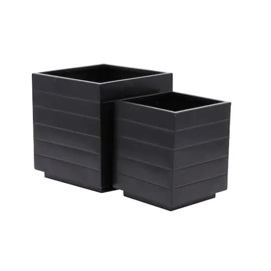 Black Modern Planter, Set of 2" 13", 10" {3}
