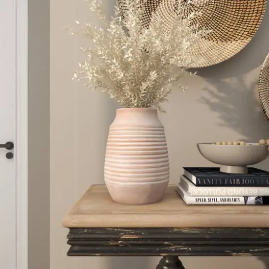 11" Pink Ceramic Whitewashed Ribbed Vase {12}