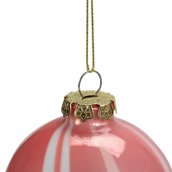 3" Pink & White Marbled Glass Ball Ornament {3}