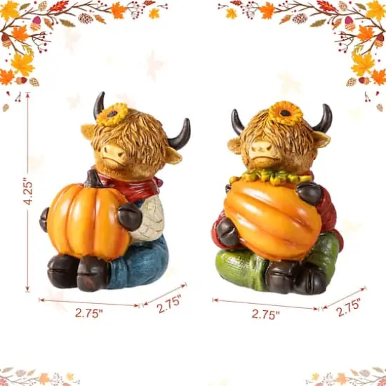 Glitzhome&reg; 4.25" Fall Resin Highland Cow Table Decor Set {9}