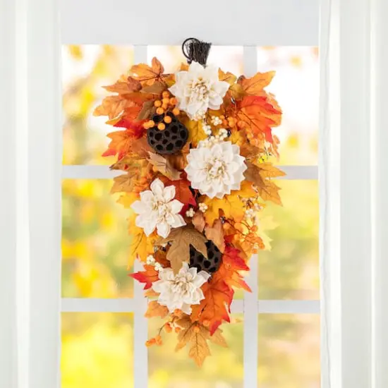Glitzhome® 28" Fall Dahlia, Lotus Pod and Berry Swag {3}