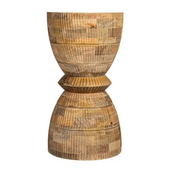 Hello Honey&reg; 26" Round Hand-Carved Natural Mango Wood Stool {7}