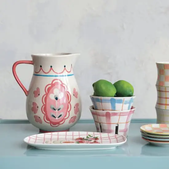 Hello Honey&reg; 9.5" Multicolor Floral Stoneware Pitcher with Handle {4}