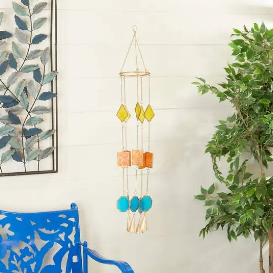 Multi Colored Contemporary Geometric Windchime, 7" x 2" x 35" {9}