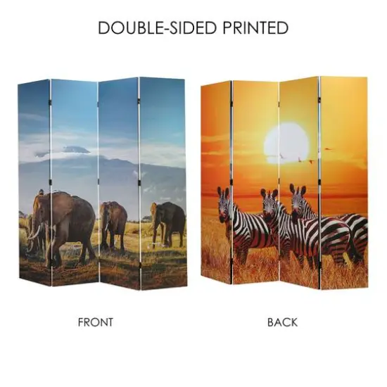American Art Decor&trade; 6ft. Double-Sided 4-Panel African Elephants & Zebras Animals Canvas Privacy Screen {6}