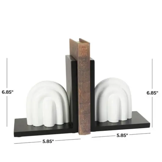 7" White MDF Abstract Layered Arched Bookends with Black Stands Set {4}