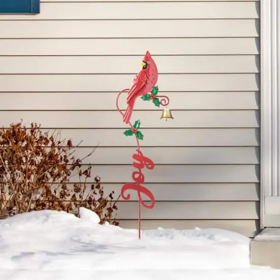 Glitzhome&reg; 3ft. Metal Cardinal Joy & Noel with Bell Yard Stake Set {4}