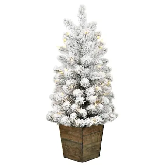 3ft. Pre-Lit Flocked Gifford Slim Potted Pine Artificial Christmas Tree, Warm White LED Lights {1}