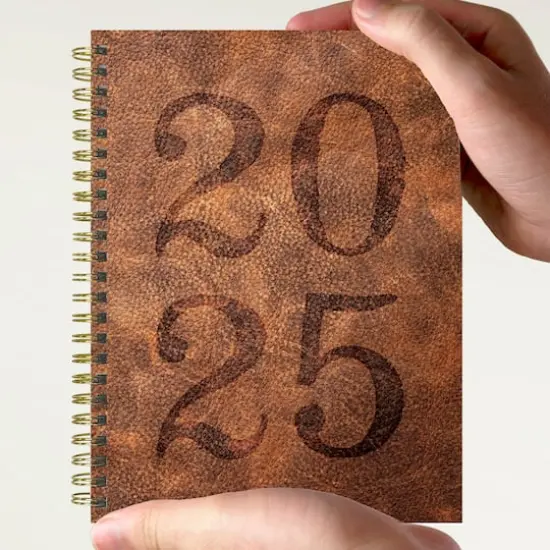 TF Publishing 2025 Medium Aged Leather Weekly Monthly Spiral Planner {8}
