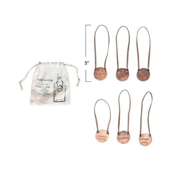 Hello Honey&reg; Antique Copper Holiday Sentiments Metal Bottle Tags with Leather Ties, 6ct. {6}