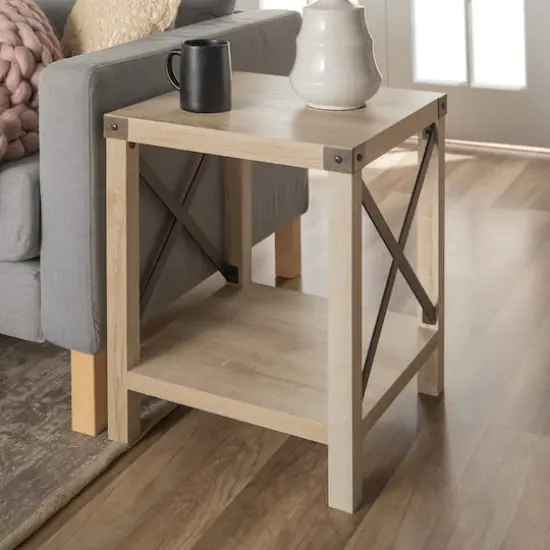 Walker Edison 22" Rustic Wood Side Table White Oak {5}