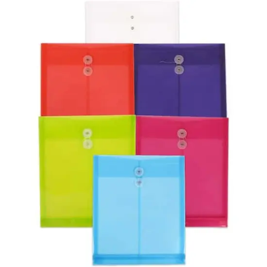 JAM Paper 9.75" x 13" Assorted Plastic Button String Open End Envelopes, 18ct. {1}
