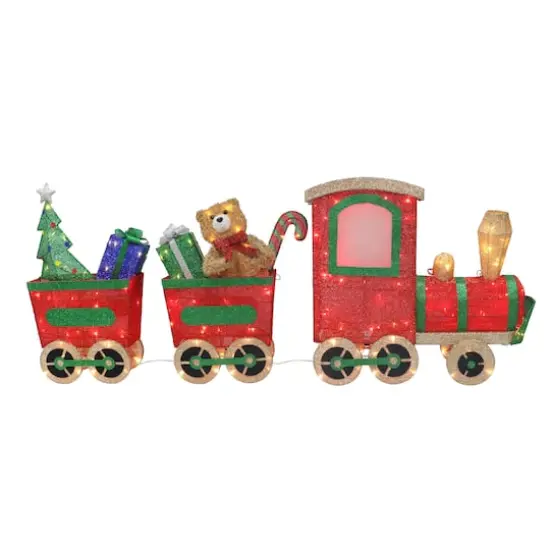 6ft Lighted Outdoor Wire Frame Train with Presents {1}