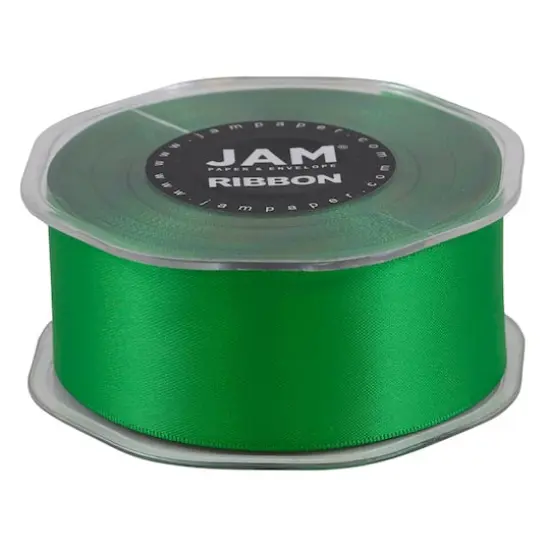 JAM Paper 1.5" x 25yd. Double Faced Satin Ribbon Emerald {6}