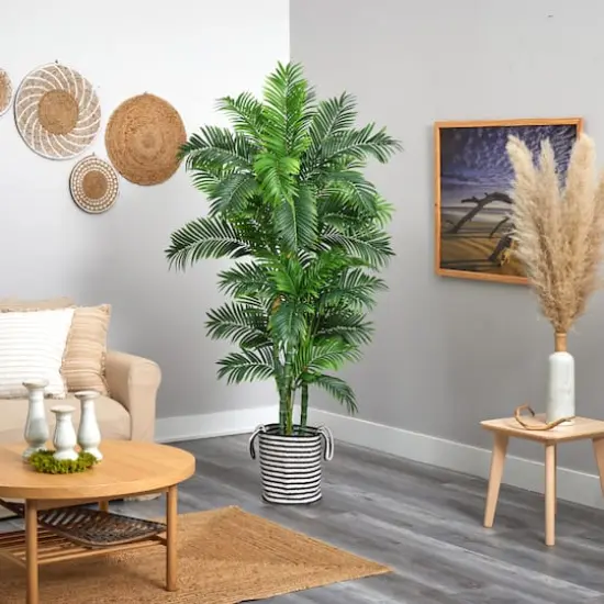 6ft. Curvy Parlor Artificial Palm Tree in Handmade Black and White Natural Jute and Cotton Planter {5}