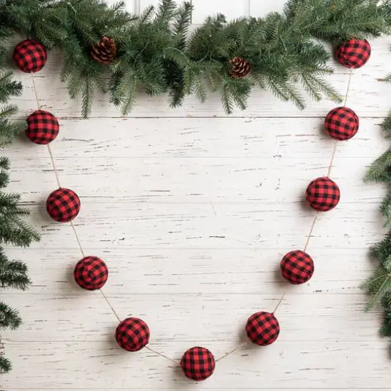Glitzhome&reg; 6ft. Red & Black Plaid Fabric Garland Set {3}