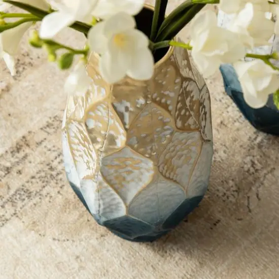 Glitzhome&reg; Abstract Ombre Blue & Gold Metal Floor Vases Set {8}