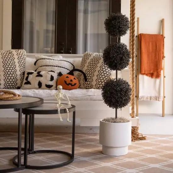 4ft. UV Resistant Artificial Halloween Black Triple Ball Boxwood Topiary (Indoor/Outdoor) {8}