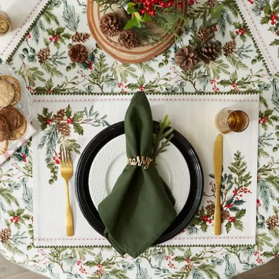 DII&reg; 70" Heritage Holiday Sprigs Printed Tablecloth {6}