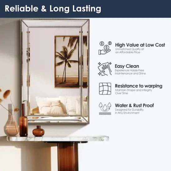 Silver Champagne Beaded Frame Accent Beveled Wall Mirror - 30" x 42" {4}